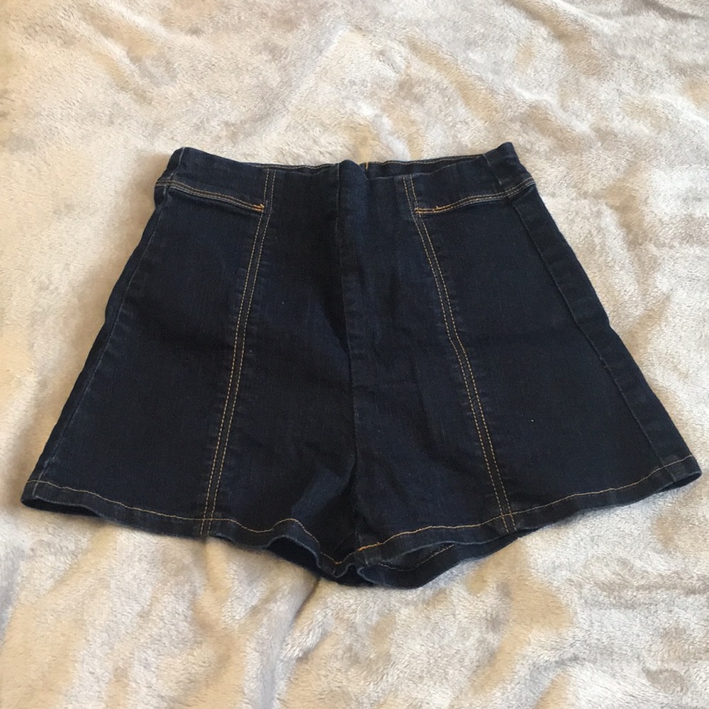 High waisted dark wash denim shorts